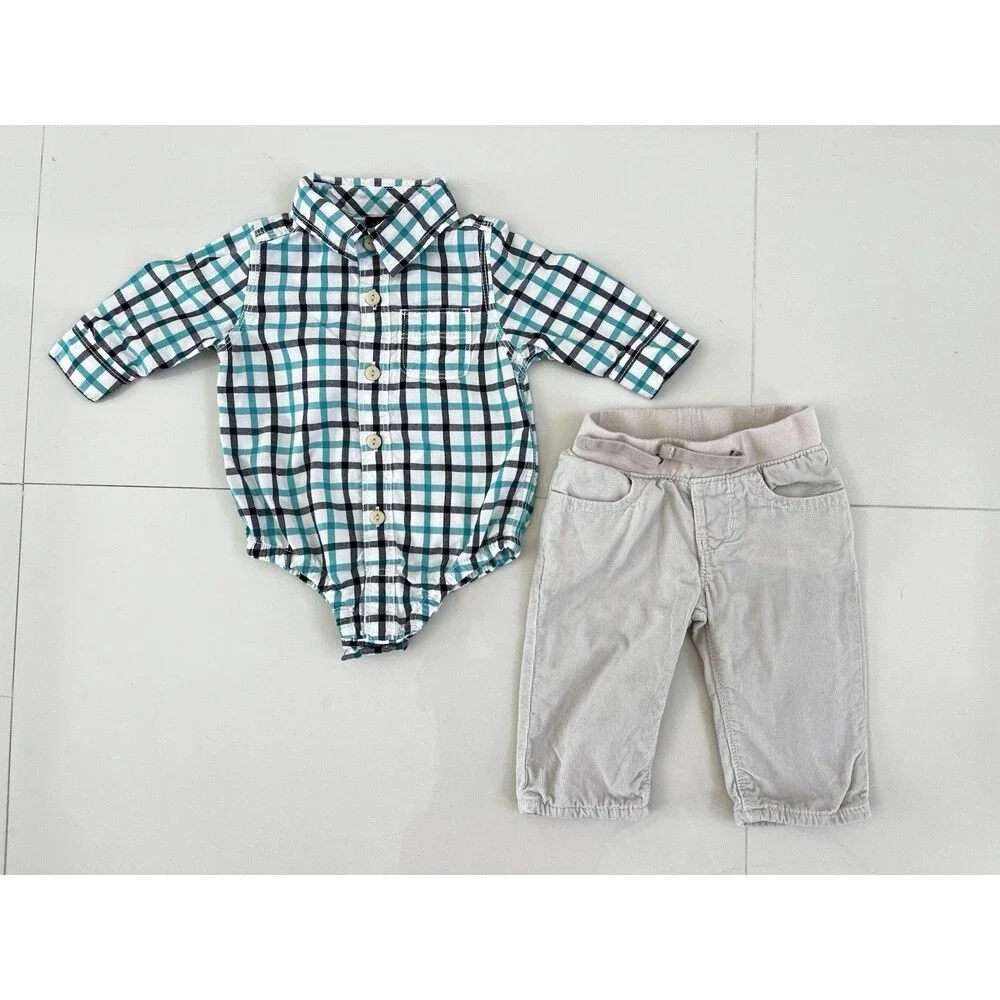 Baby Gap Boys 2 Piece Outfit Set Collared Bodysuit Cordory Pants 3-6m Cute Photo